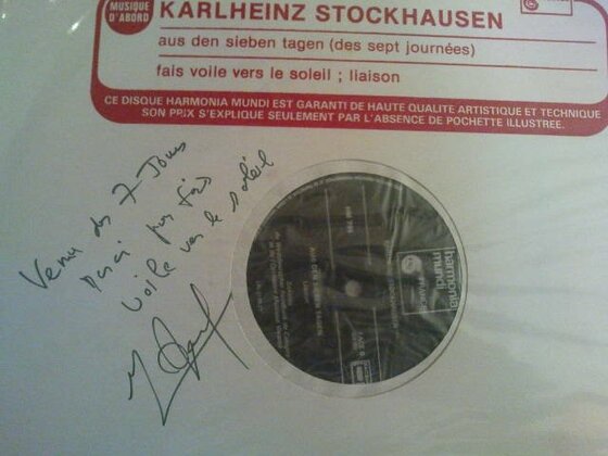 Von Michel Portal signierte Stockhausen-LP