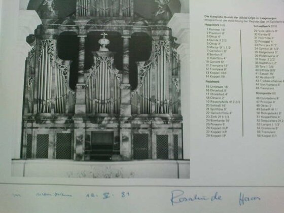 Von Rosalinde Haas signierte LP mit Orgelwerken von Max Reger